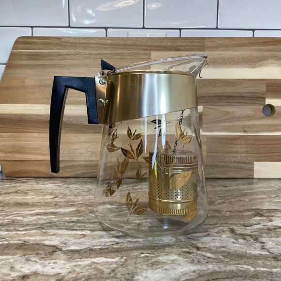 Donald Douglas Gold Leaf Flameproof Tea Maker with Gold Tea Infuser - Vintage - Picture 4 of 11